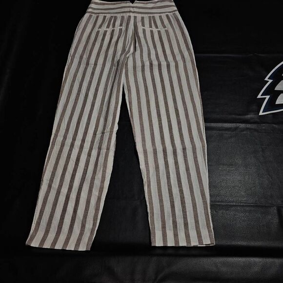 Anthropologie Womens Brown Oasis Stripe Linen Blend Pants 2 - Picture 2 of 6